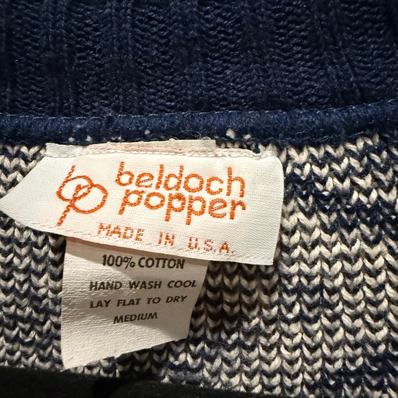 Beldoch Popper Vintage Cotton Cardigan Sweater Geometric Knit USA Made M - Picture 5 of 6